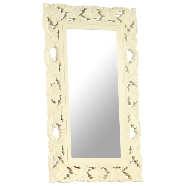 Hand Carved Mirror Solid Mango Wood – 50×80 cm, White