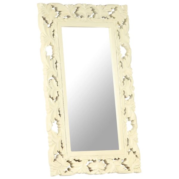 Hand Carved Mirror Solid Mango Wood – 50×80 cm, White