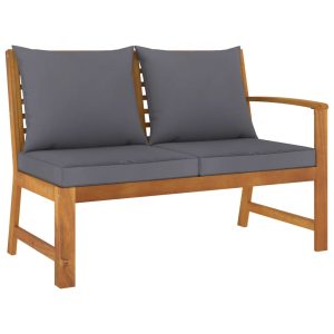 Garden Bench 114.5 cm with Cushion Solid Acacia Wood – Dark Grey, 2-Seater With Left Armrest