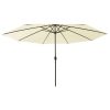 Outdoor Parasol with LED Lights and Metal Pole 400 cm – Sand