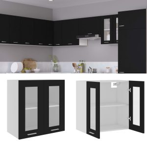 Cabinet Engineered Wood – Black, Hanging Glass Cabinet 60 Cm