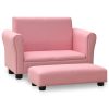 Children Sofa with Stool Faux Leather – Pink