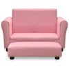 Children Sofa with Stool Faux Leather – Pink