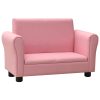 Children Sofa with Stool Faux Leather – Pink