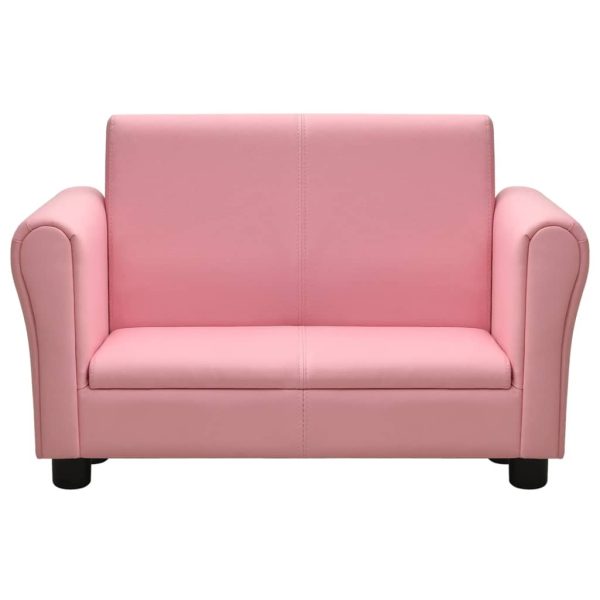 Children Sofa with Stool Faux Leather – Pink