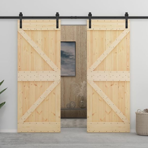 Sliding Door with Hardware Set Solid Pine Wood – 80×210 cm, 1