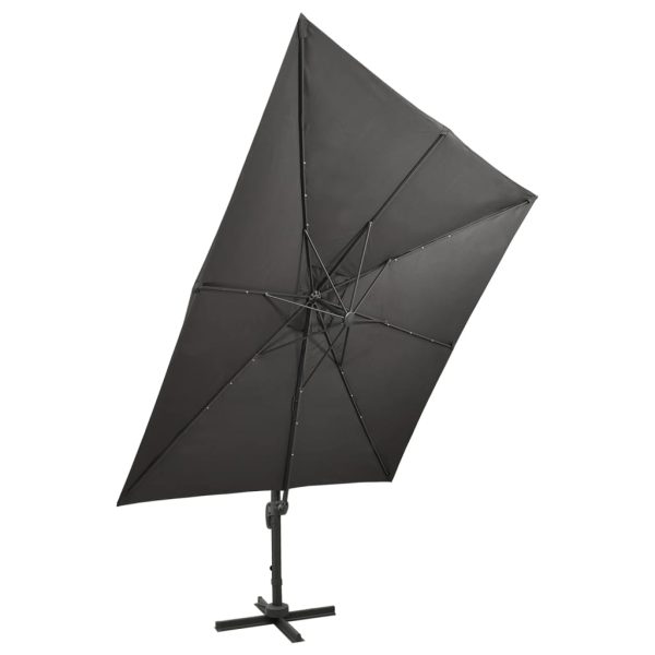 Cantilever Umbrella with Pole and LED Lights Anthracite 300 cm