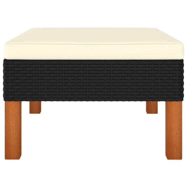 Footstool Poly Rattan and Solid Eucalyptus Wood – Black