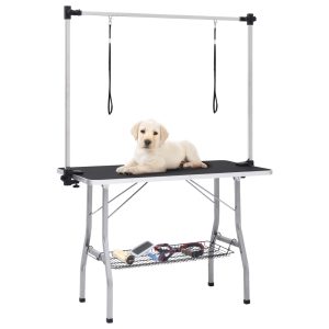 Adjustable Dog Grooming Table with 2 Loops and Basket – 110x60x76 cm