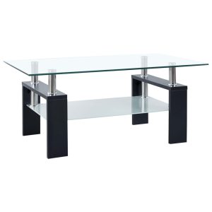 Coffee Table and Transparent 95x55x40 cm Tempered Glass – Black