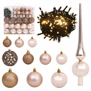 Christmas Ball Set with Peak and 150 LEDs – Rose and Gold, 120