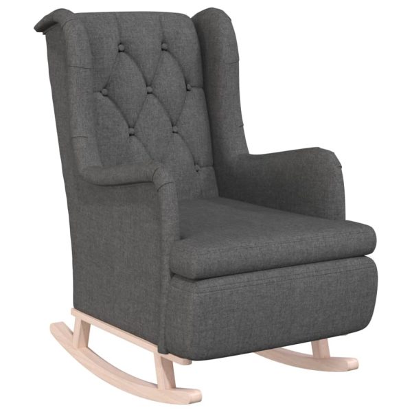 Armchair with Solid Rubber Wood Rocking Legs Fabric – Dark Grey, Without Footrest