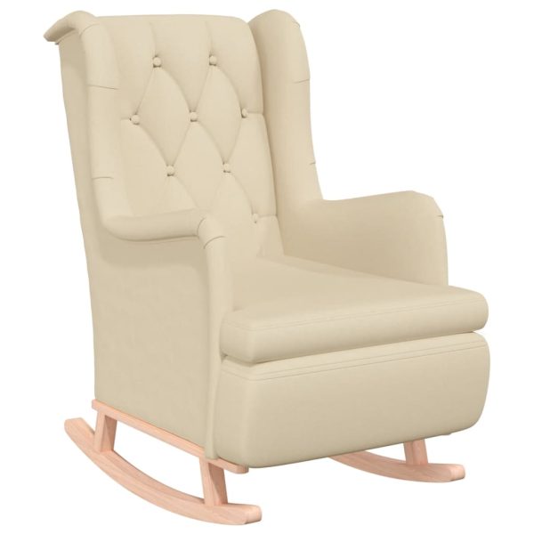 Armchair with Solid Rubber Wood Rocking Legs Fabric – Cream, Without Footrest