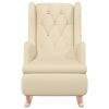 Armchair with Solid Rubber Wood Rocking Legs Fabric – Cream, Without Footrest