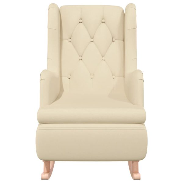 Armchair with Solid Rubber Wood Rocking Legs Fabric – Cream, Without Footrest