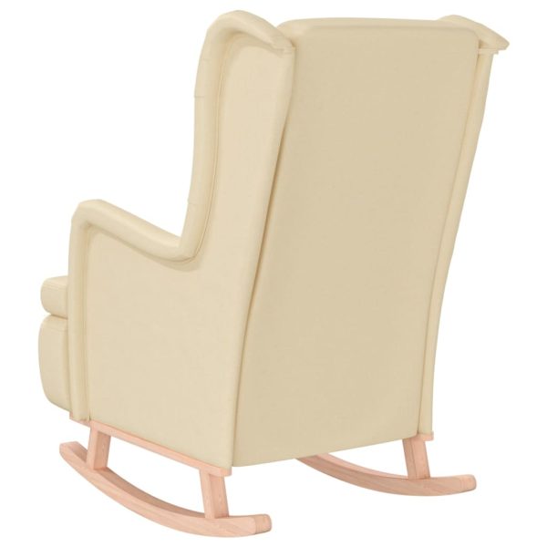 Armchair with Solid Rubber Wood Rocking Legs Fabric – Cream, Without Footrest