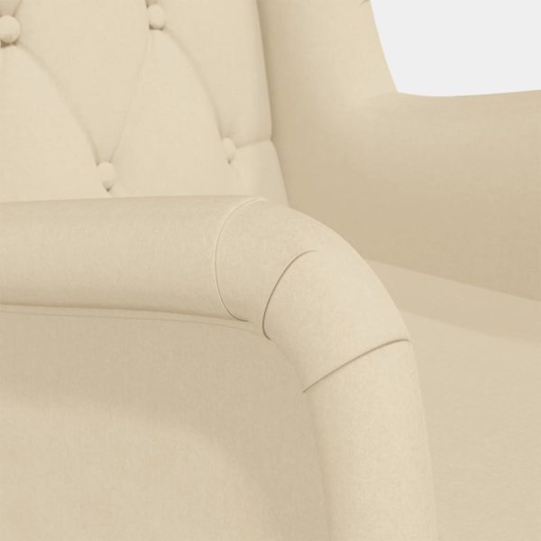 Armchair with Solid Rubber Wood Rocking Legs Fabric – Cream, Without Footrest