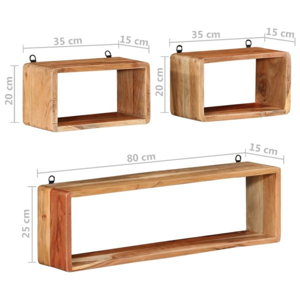 3 Piece Wall Cube Shelf Set Soild Acacia Wood