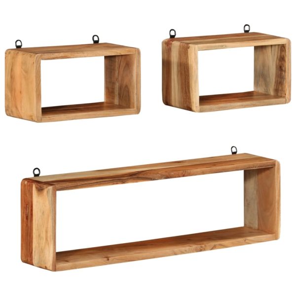 3 Piece Wall Cube Shelf Set Soild Acacia Wood