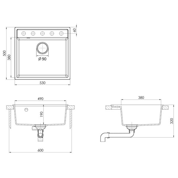 Kitchen Sink with Overflow Hole Granite – Black