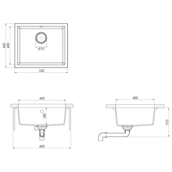 Kitchen Sink with Overflow Hole Granite – Black