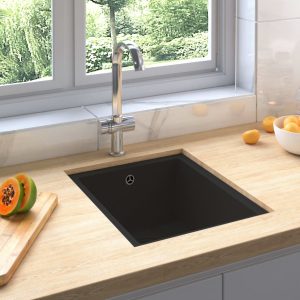 Kitchen Sink with Overflow Hole Black Granite