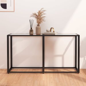 Console Table Transparent Tempered Glass – 140x35x75.5 cm, Transparent