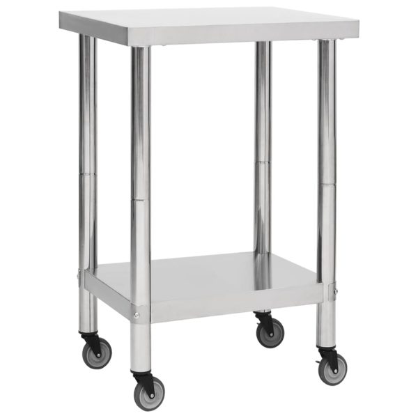 Kitchen Work Table with Wheels Stainless Steel – 60x60x85 cm