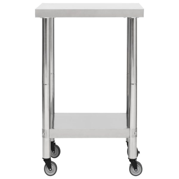 Kitchen Work Table with Wheels Stainless Steel – 60x60x85 cm