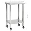 Kitchen Work Table with Wheels Stainless Steel – 60x60x85 cm