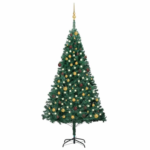 Artificial Christmas Tree with LEDs&Ball Set PVC – 210×110 cm, Green and Gold