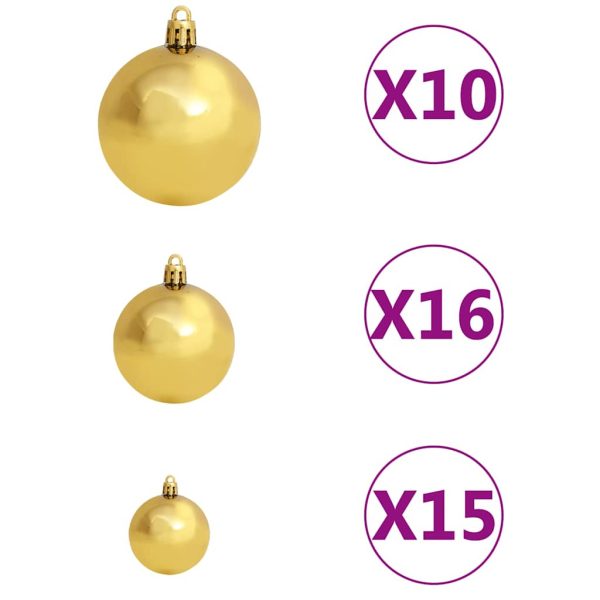 Artificial Christmas Tree with LEDs&Ball Set PVC – 210×110 cm, Green and Gold