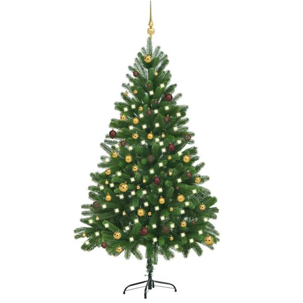 Artificial Christmas Tree with LEDs&Ball Set Green – 210×105 cm, Gold