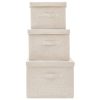 Stackable Storage Box Set of 3 Piece Fabric Cream