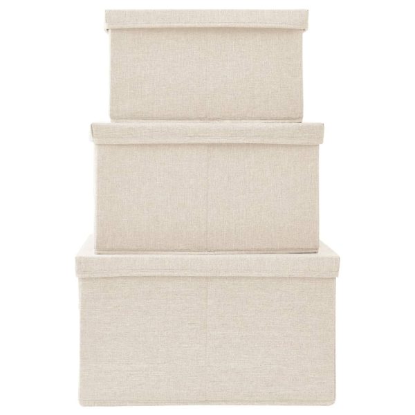 Stackable Storage Box Set of 3 Piece Fabric Cream