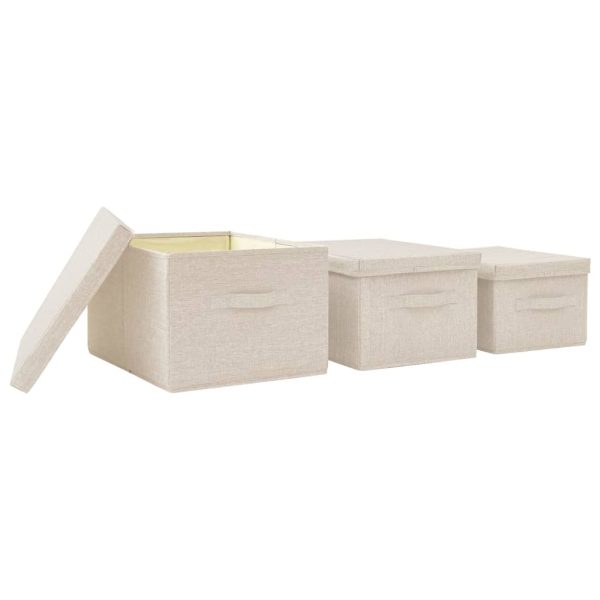 Stackable Storage Box Set of 3 Piece Fabric Cream