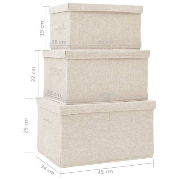 Stackable Storage Box Set of 3 Piece Fabric Cream