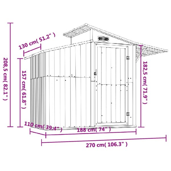 Garden Shed 270x130x208.5 cm Galvanised Steel – Green