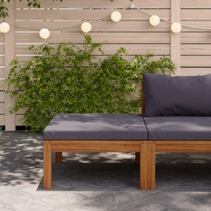 Footrest with Cushion Solid Acacia Wood – Dark Grey