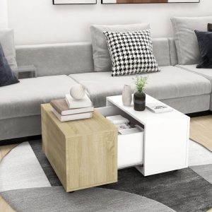 Coffee Table 60x60x38 cm Engineered Wood – White and Sonoma Oak