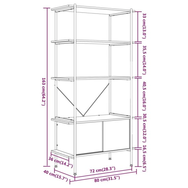 5-Tier Shelving Unit with Cabinet 80x40x163 cm Steel and Engineered Wood – Light Brown