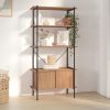 5-Tier Shelving Unit with Cabinet 80x40x163 cm Steel and Engineered Wood – Light Brown