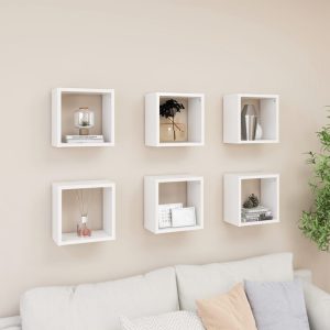 Wall Cube Shelves 6 pcs – 26x15x26 cm, White