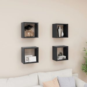 Wall Cube Shelves 4 pcs – 26x15x26 cm, Grey