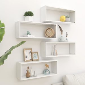 Wall Cube Shelves 4 pcs – 60x15x23 cm, White