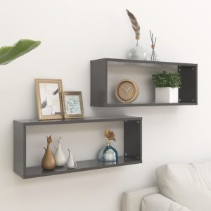 Wall Cube Shelves 2 pcs – 60x15x23 cm, Grey