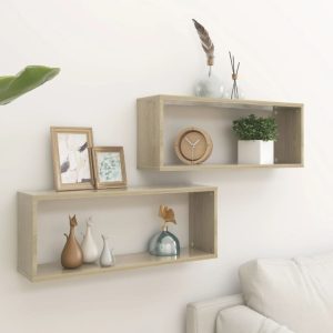 Wall Cube Shelves 2 pcs – 60x15x23 cm, Sonoma oak