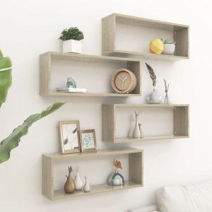 Wall Cube Shelves 4 pcs – 60x15x23 cm, Sonoma oak