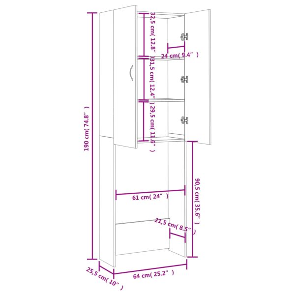 Washing Machine Cabinet 64×25.5×190 cm – White