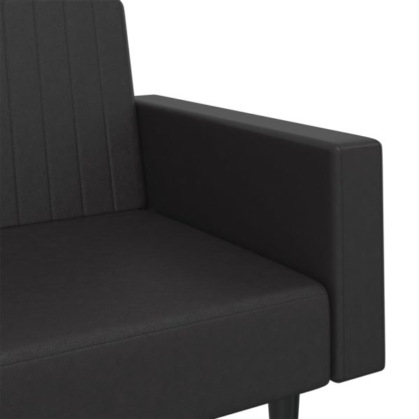 2-Seater Sofa Bed Faux Leather – Black